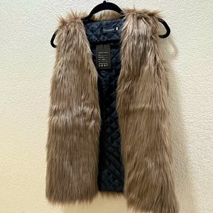 Brown Mid-Length Faux Fur Vest